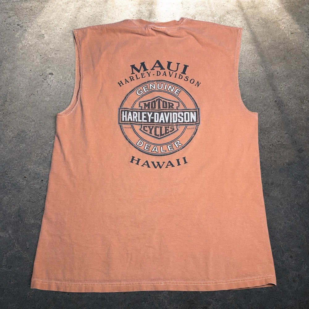 Harley-Davidson Maui Hawaii Sleeveless Graphic T-Shirt Orange XL Biker Vintage